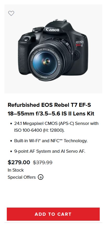 Shop Canon Refurbished EOS Rebel T7 EF-S 18–55mm f/3.5–5.6 IS II Lens